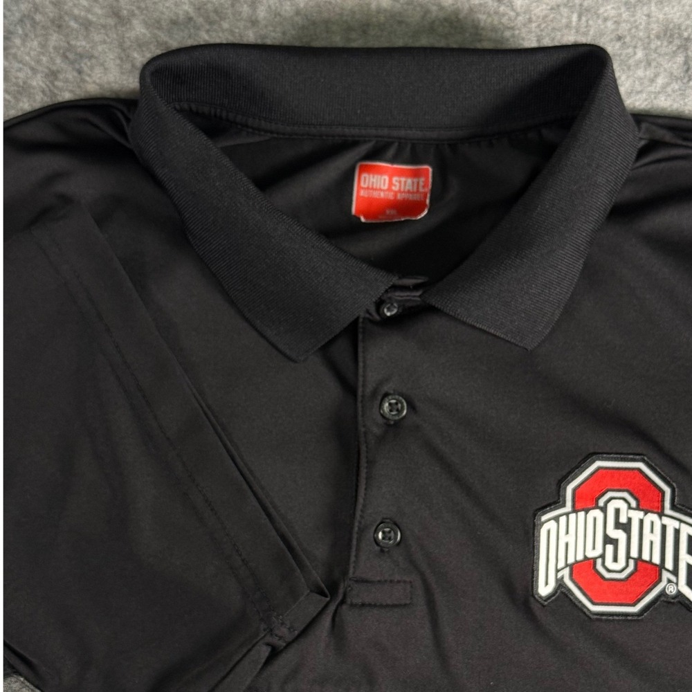 Ohio State Buckeyes Men's Polo Shirt XXL Black‎ Gray Stripe Authentic Apparel